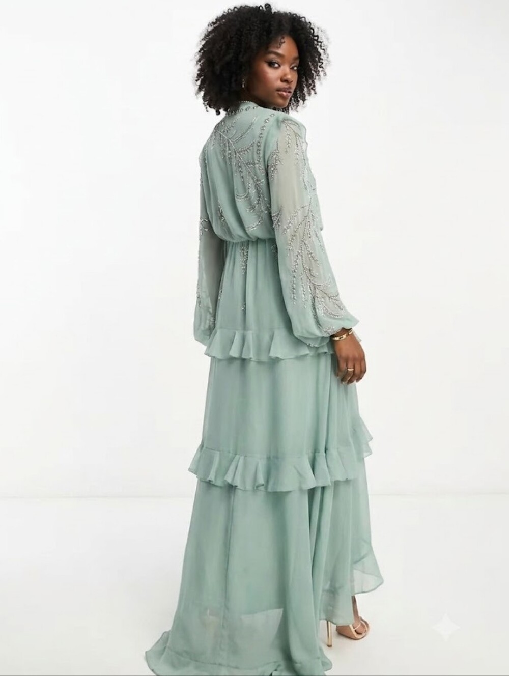 ASOS DESIGN Sage Green Beaded Midi Dress 10 NWT